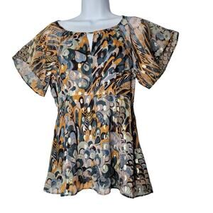 Anthropologie HD in Paris Silk Metallic Floral Blouse Top Size 2 NWT